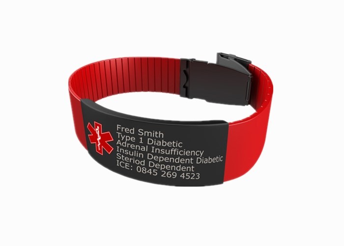 Etched / Filled Color Silicone Medical ID Bracelets With Stainless Steel Plate / Clasp