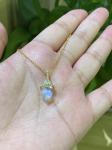Hexagonal Natural Moonstone Necklace , 14k Gold Cable Chain Necklace 14inch