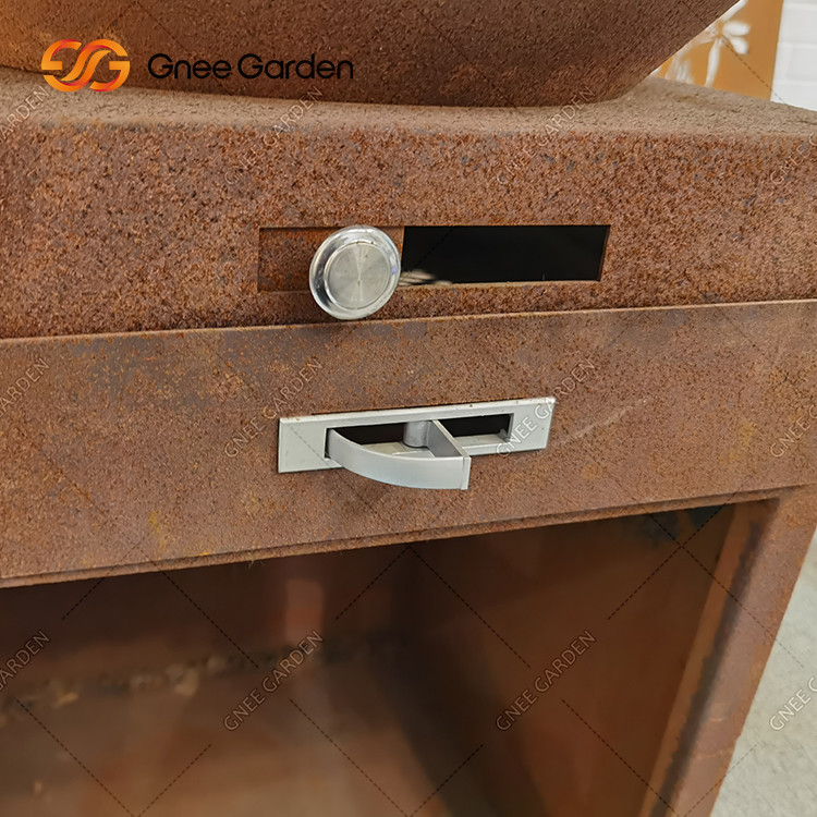 Wood Burning Corten Steel Outdoor BBQ Table Fire Pit Barbecue Grill Charcoal Bbq Working Staff