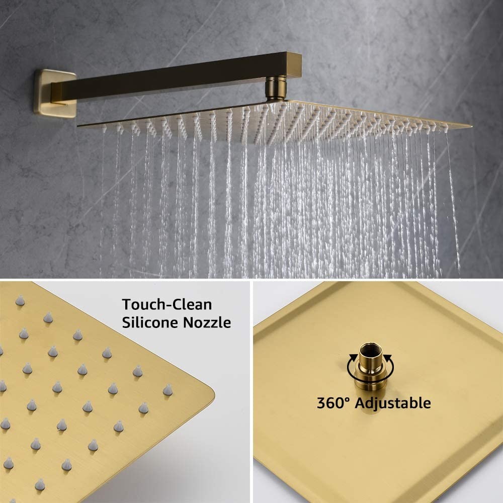 Gold Square 1*8 Inch Shower Faucet Set Stainless Steel 304 Material