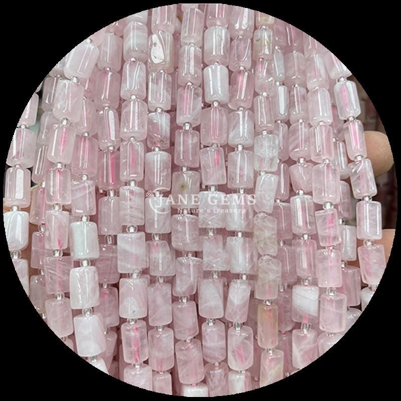 Gems Bead Natural Crystal Strawberry Quartz Gemstone Faceted Cylinder Shape Loose Bead Strands for Jewelry Making