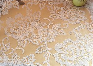 Wholesale Embroidered Floral Sequin Netting Fabric , Sequin Tulle Fabric For Ivory Wedding Dresses from china suppliers