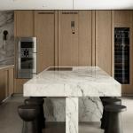 Villa White Oak Wood Veneer Kitchen Marble Countertop Frame Line Door Panel