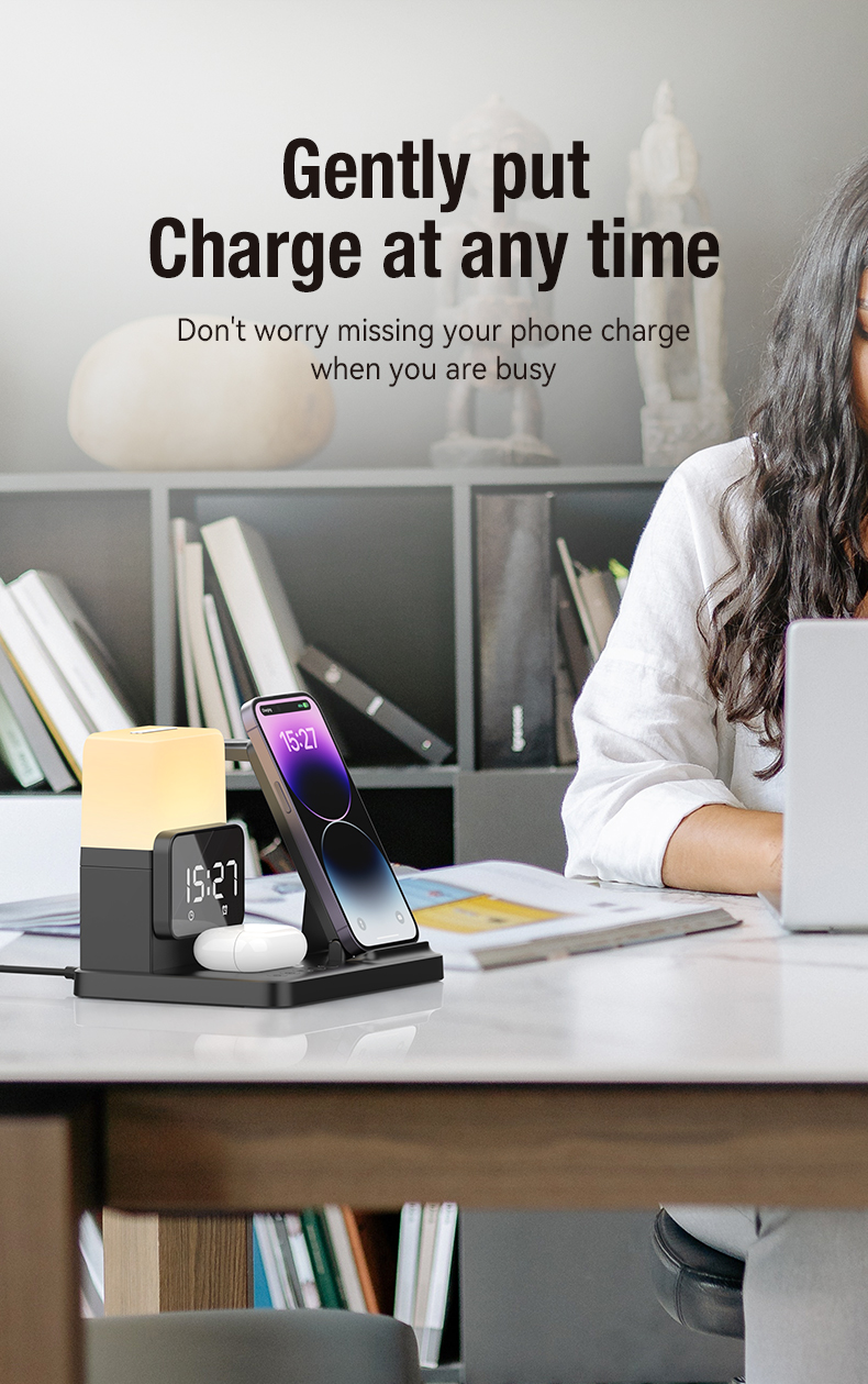 Clock Chargers Essential Multifunctional QC3.0 Wireless Charger with Alarm Clock