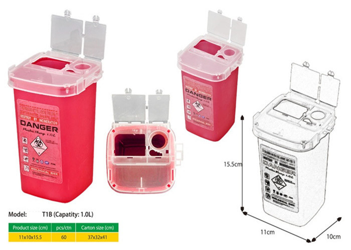 1 Litre Sharps disposal container, Sliding Lid, Red,Sharps Container | WinnerCare