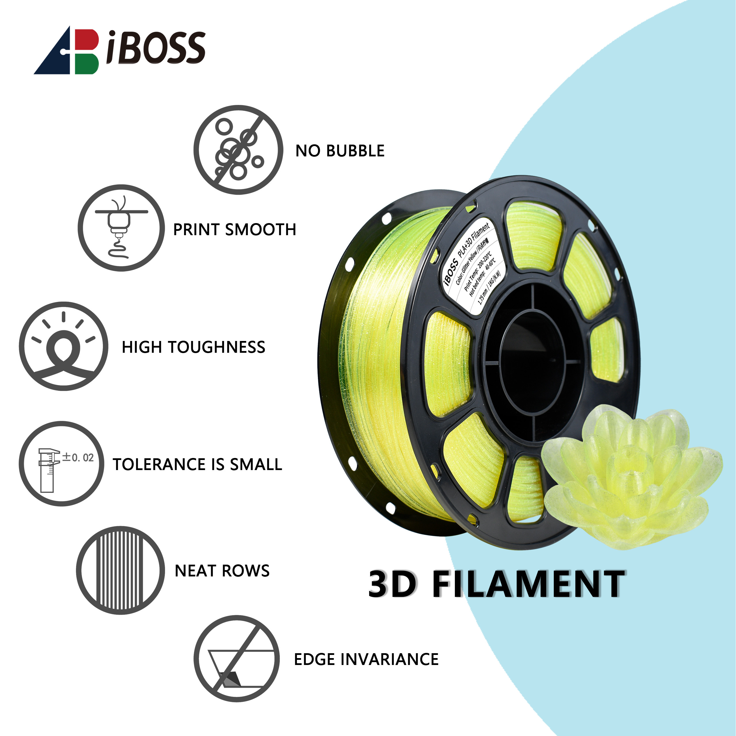 3d Printing Filament Glitter Yellow PLA+ Filament Toughness Enhanced 1.75mm 3D Printer