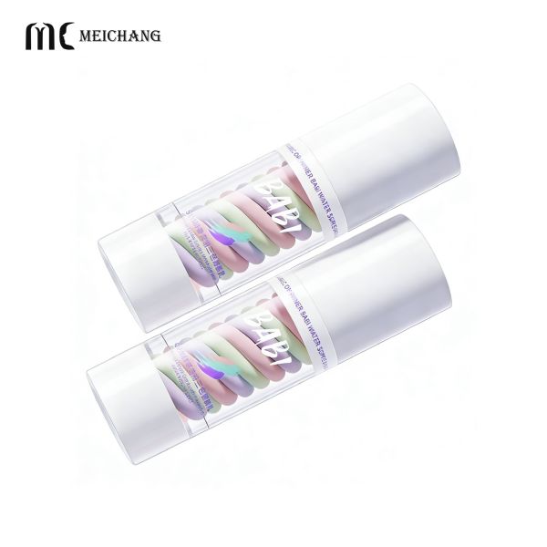 Multi-color liquid airless bottle front view showing multi-chamber design