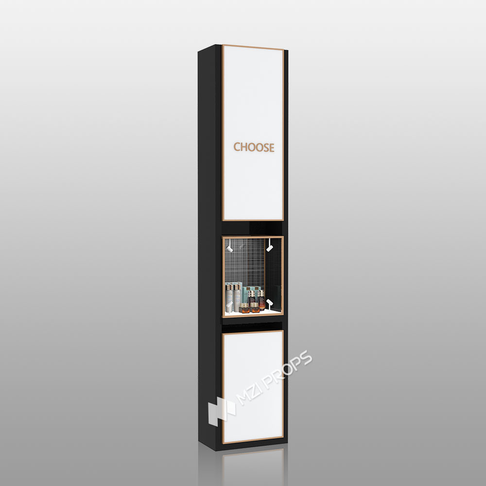 BJiS-B5 Golden Mirror Material Skincare Display Cabinet with LED Strip Lights for High-End Makeup