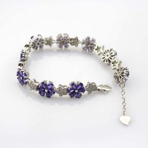 Wholesale Sterling Silver Link Flower Amethyst Cubic Zircon Tennis Bracelet(B01PURPLE) from china suppliers