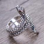 Snake Style Simulated Garnet Eyes Scale Serpent Ring 925 Sterling Silver Band