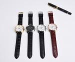 Business Gift Leather Strap Wrist Watches , IP Plating Mens Stainless Steel