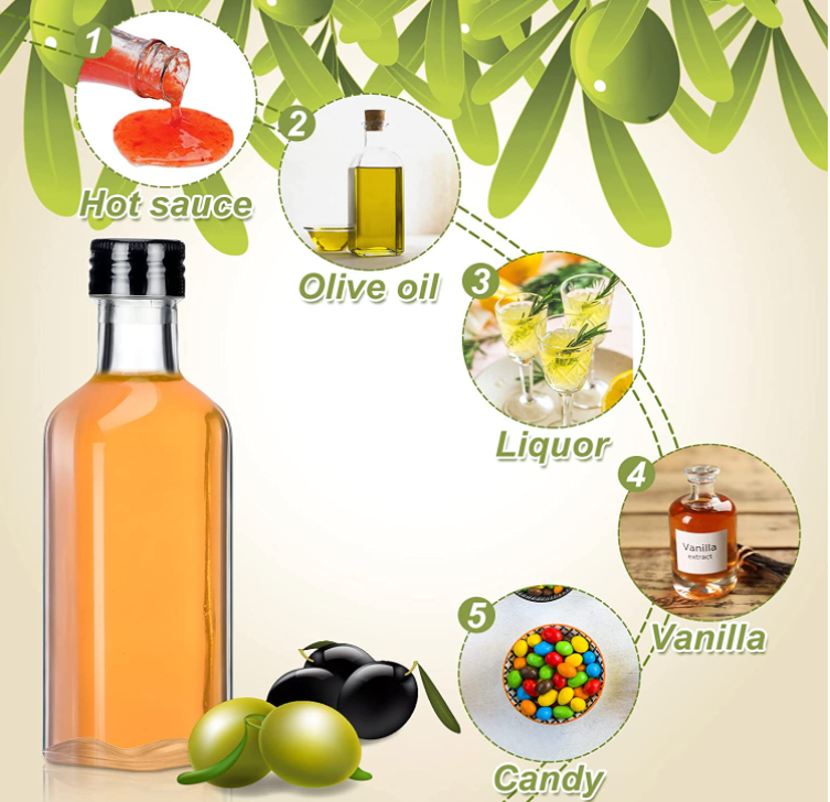 750ml Round Olive Oil Glass Bottle with Customized Black Screw Cap and Transparent