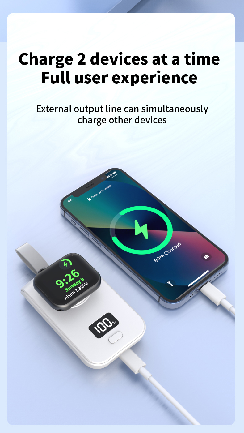 Apple Watch Phone Power Bank Wireless Charging Compact Magsafe Charger 2 In 1