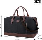 Large Capacity Travel Duffel Bag Leather Black Canvas Shoulder Crossbody Weekend