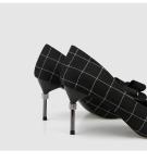 ZM035 9871-2 Plaid New Pointed Bowknot Diamond Ladies High-Heeled Shoes