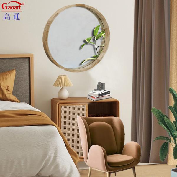 Wood Frame Glass Mirror Rustic Arch Bathroom Round Sticker With Modern Stylish