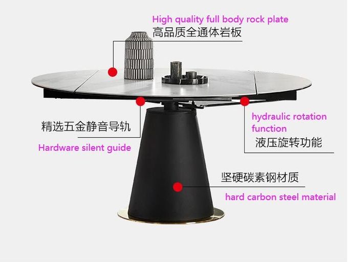 Metal Base Sintered Stone 75ch Height Oval Rotate Table