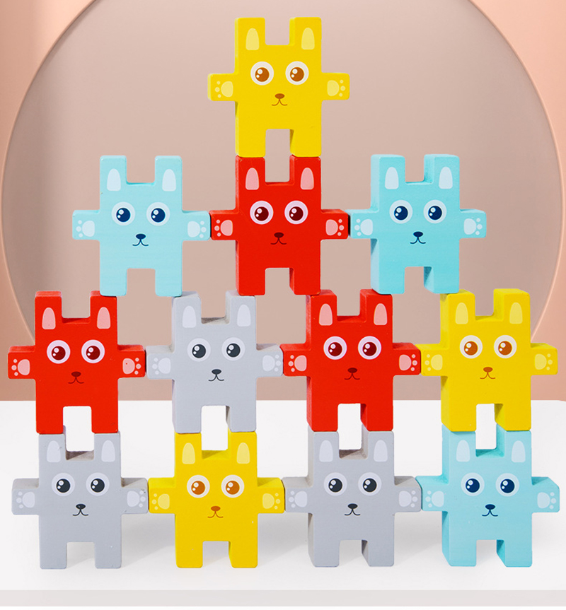 Children Montessori Animal Stacking Blocks Toys Rabbit Jenga Balancing Games