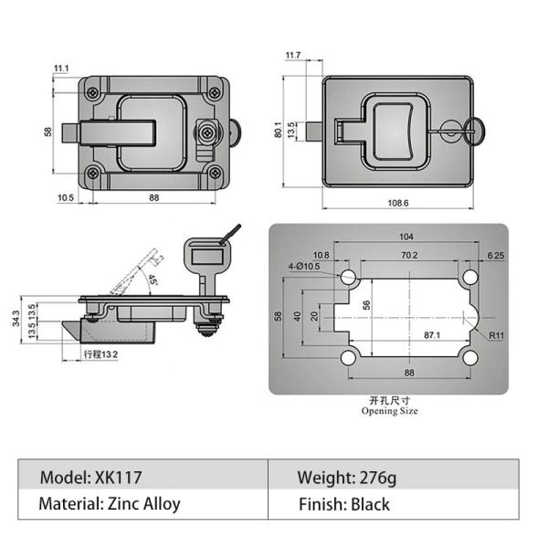 Silent Generator Set Door Paddle Latch Lock Iron Panel Board Lock 108*80MM