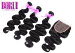 Malaysian Virgin Human Hair Extension Bundles Body Wave With Closure Natural
