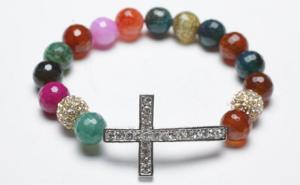 Wholesale Cross Bracelet, Multicolor Agate Faceted Rounds, Crystal Pave Alloy Beads from china suppliers
