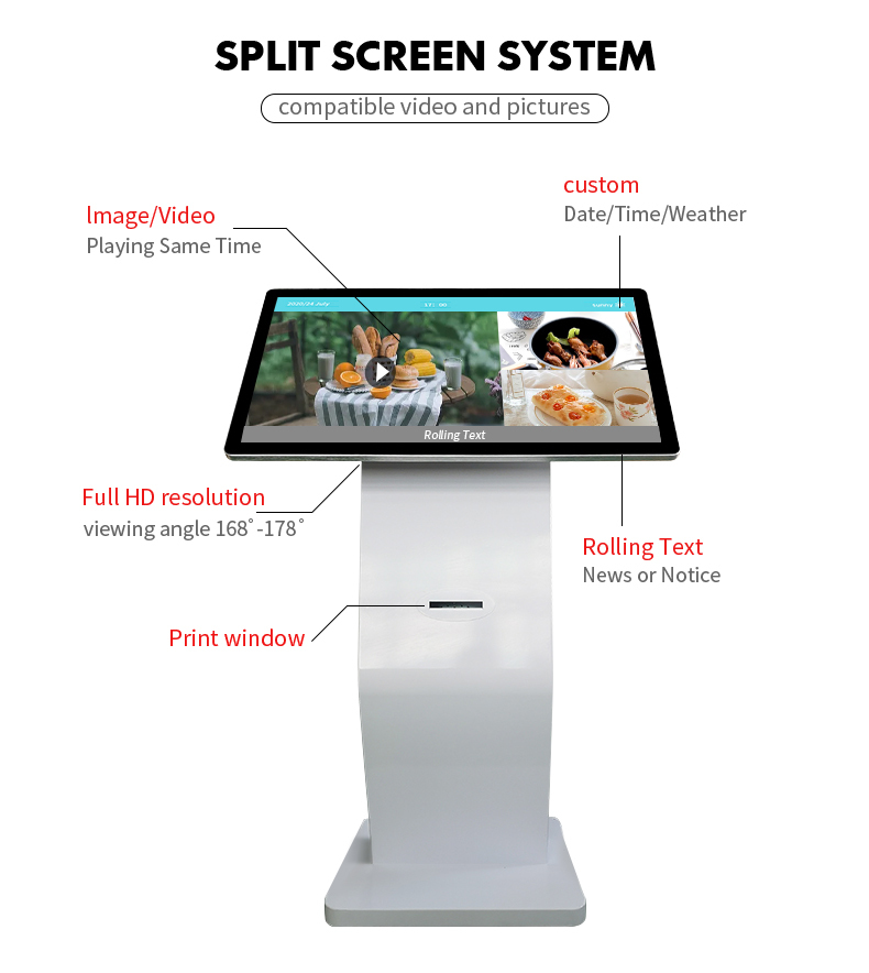 21.5'' Android Touch Screen Kiosk - Interactive Digital Signage Display with Built-in Printer, Floor Standing Commercial Player