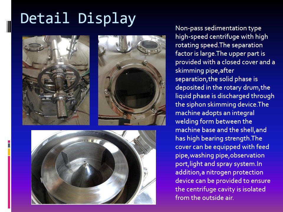 top discharging Professional explosion-proof sesame oil extraction with CE certificate laboratory centrifuge separator