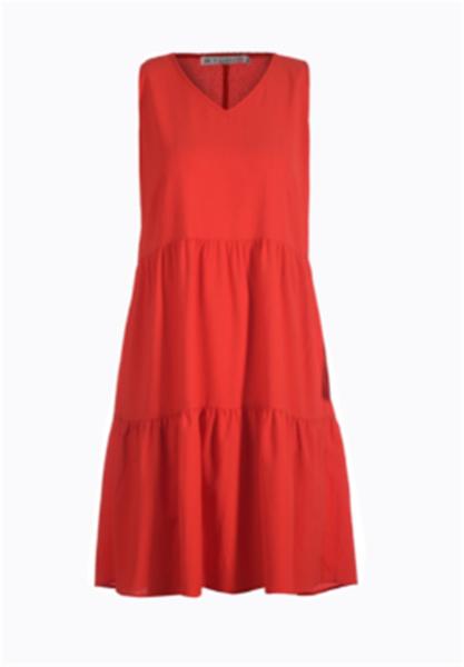 Red V Neck Sweet Custom Womens Dresses Party Frill Dress Sleeveless Polyester
