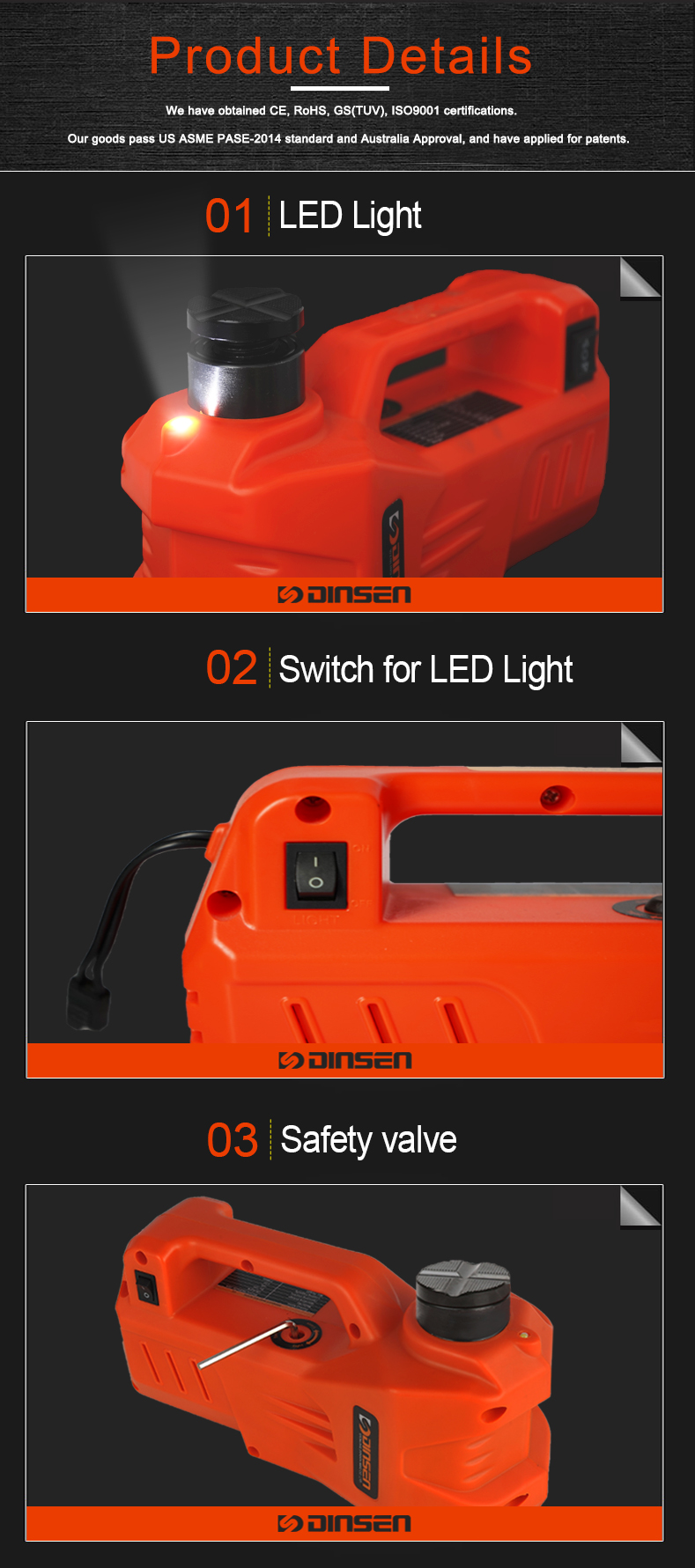 Portable Electric Hydraulic Jack Quick Lift ISO9001 Approved With 3.5m Cable