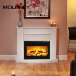 30In Small Electric Fireplace Bevel Edge Simulated Charcoal LED Light Wood