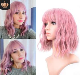 Wholesale Chemical Fiber Ombre Human Hair Extensions Curly Waves Short Pink from china suppliers