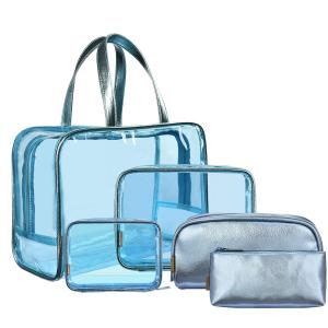 Wholesale 5 In 1 Transparent PVC Cosmetic Bag Set For Travel And Outing from china suppliers