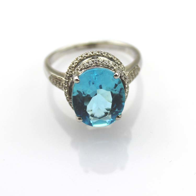 Fashion Jewelry 925 Silver Ring 9mmx11mm Blue Topaz CZ Diamonds Ring (R236)