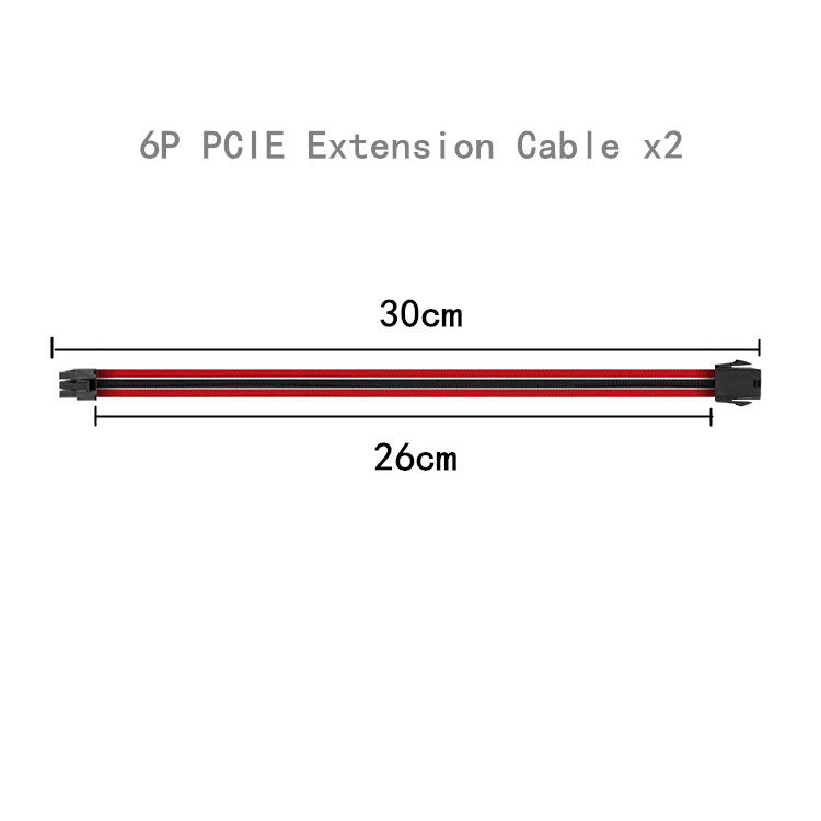 ATX 24pin*1 4+4Pin*1 6+2 Pin*2 6pin*2 Braided Sleeved Power Supply Extension Cable Sets 18AWG length 300mm Black Red