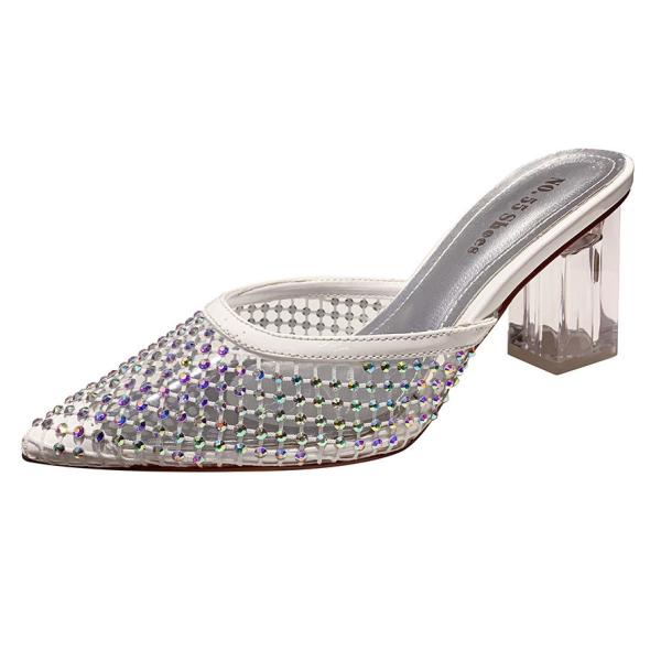 3111-2 Korean Fashion Pointed Shallow High Heeled Shoes Net Red Diamond Sandals