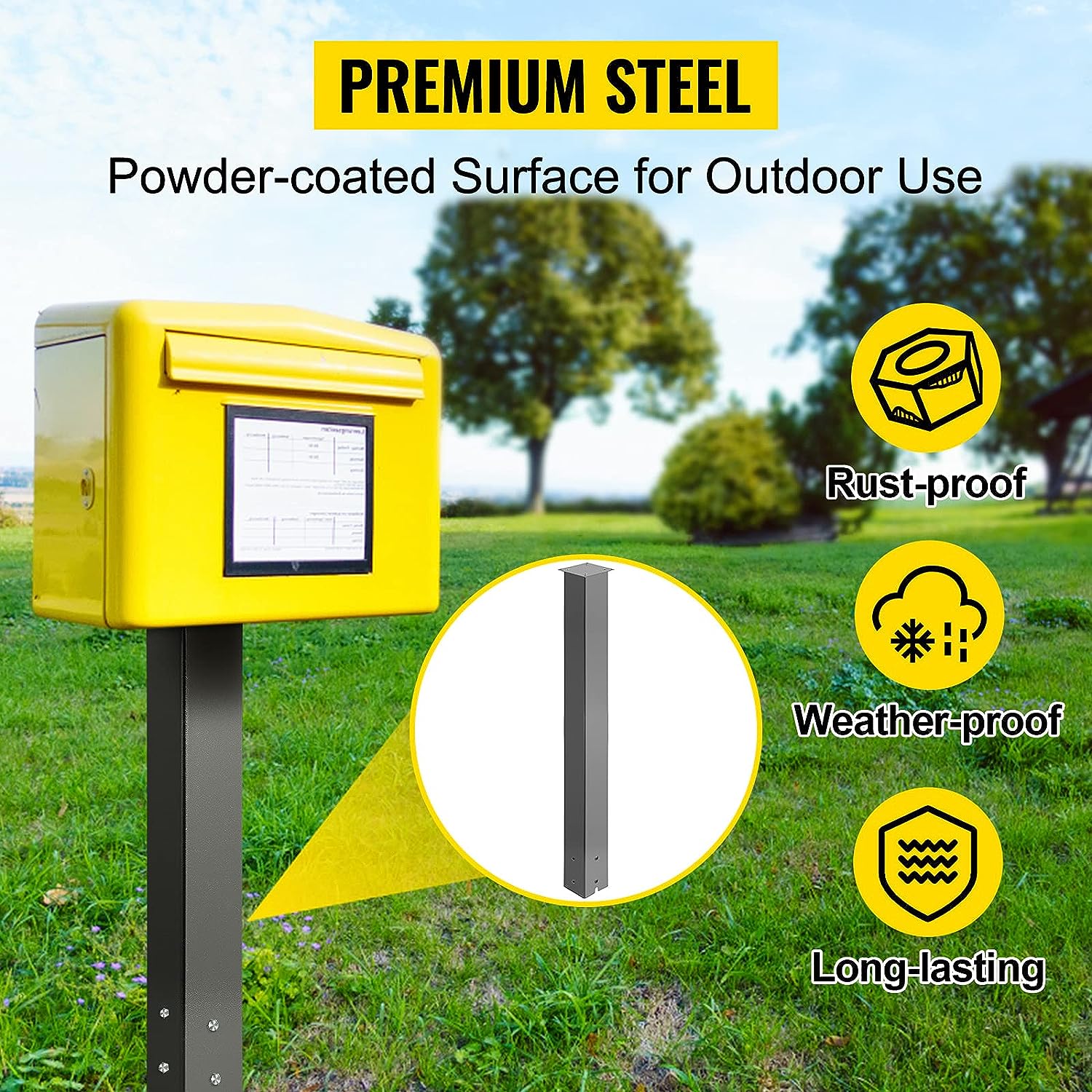 Sturdy In-Ground Mail Post Bracket for Black Concrete Roadside Mailbox Pole Top Mount