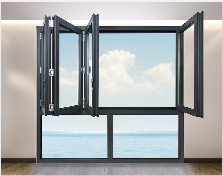 Tempered Glass Bifold Sliding Glass Doors Window Aluminum Alloy
