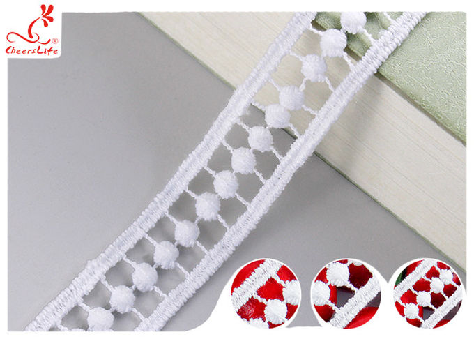 2CM White Guipure Embroidered Lace Trim With Poly Milk Silk Pass OEKO TEX 100