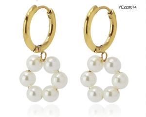 Wholesale Delicate Woman Dangler Circle Pearl Drop Earrings Gold Stainless Steel Earrings from china suppliers
