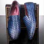 Italianate Sliding On BSCI Mens Leather Dress Shoes Blue With Padded Insoles