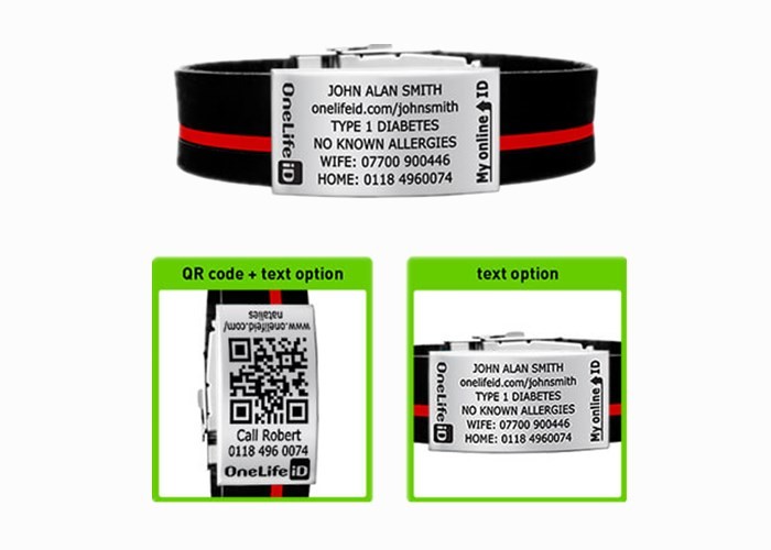 Personalised school id silicone wristbands black sports id wristbands with red stripe