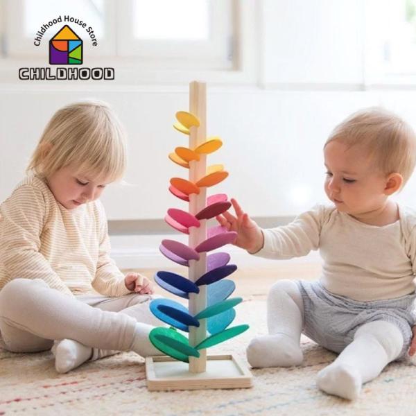 Montessori Baby Wooden Petal Tree Building Blocks Toy Children's Rainbow Ball