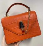 Authentic Crocodile Belly Skin Women Small Orange Purse Lady Chain Handbag