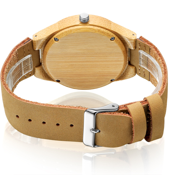 Fashion Design Wooden Quartz Watch , Leather Strap Japan Movement Bamboo Wrist Watch