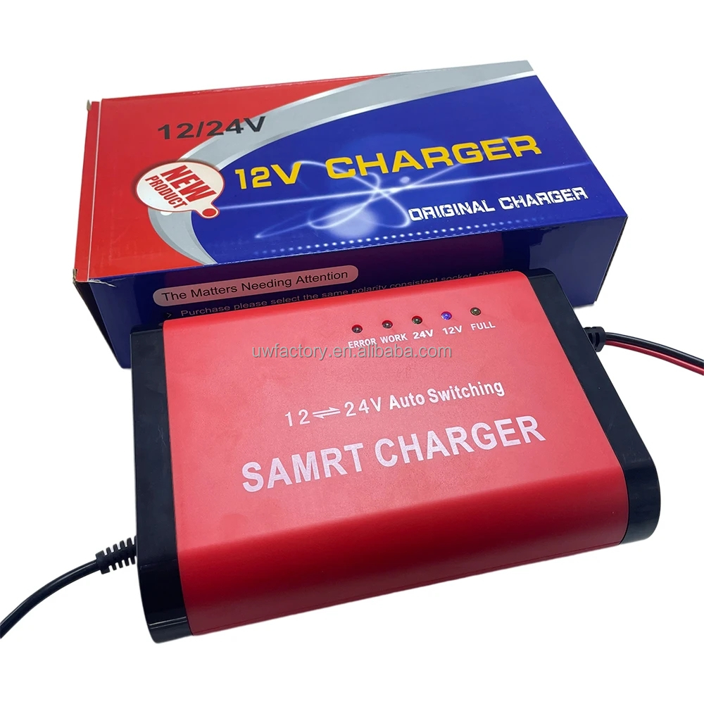 Charging Full Automatic 12V 12A 24V 6A Car Battery Charger 220V Electric Tool Smart Charging Lead-Acid Battery 90% Efficiency