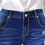 OEM Soft High Waist Women Denim Skinny Jeans Dark Blue Shrink - Resistant