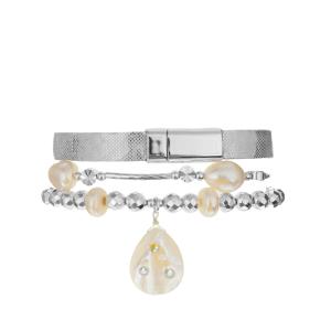 Wholesale Shiny Silver Women'S Beaded Bracelet Set 0.7mm stretch With Shell And Hematite from china suppliers