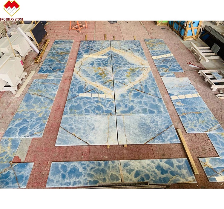 Big Slab Backlit Calcite Azulata Brazil Diamond Blue Crystal Marble Sheet Wall Slabs
