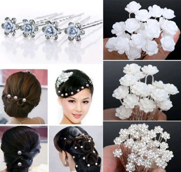 U-shaped diamond hairpin hair fork dish made of pearl flower hair hairpin bride