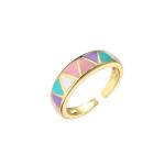 Enamel Rainbow Dripping Oil Rings 18k Gold Plated Brass Ring Rhombus Triangle